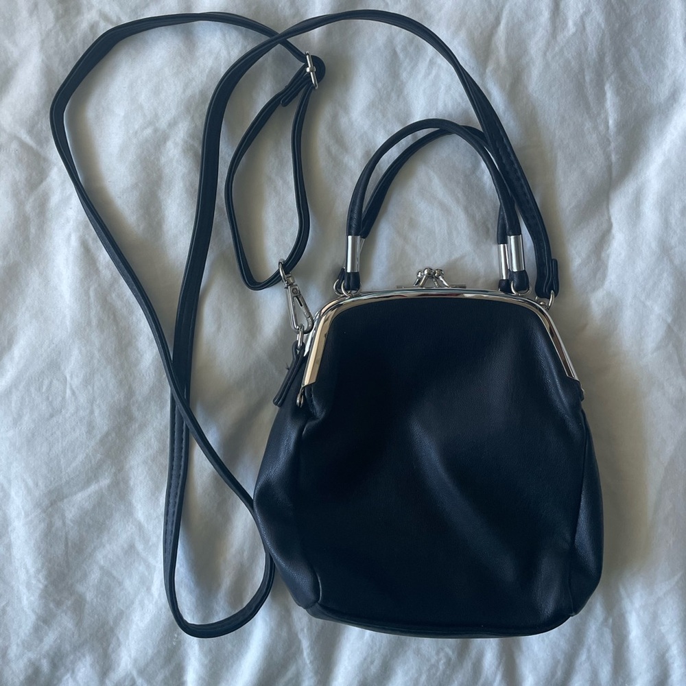Urban Outfitters Black Mini Bag with Kiss Clasp Frame